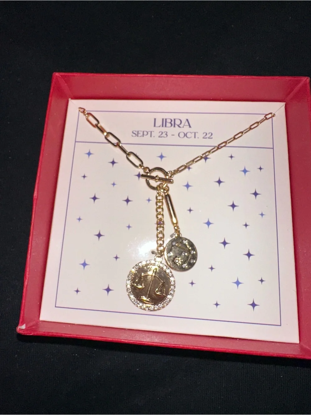 Libra Zodiac Necklace Set — Gold Scales Pendant + Mini Charm (Sept 23–Oct 22)